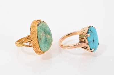 Lot 540 - Two turquoise dress rings in gold setting