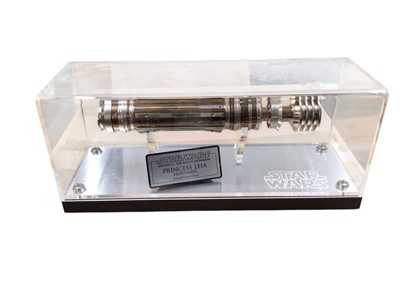 Lot 4 - Star Wars Princess Leia lightsaber hilt, in display case (1)