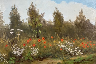 Lot 250 - W.F. (Bill) Burton, oil on board, field of poppies near Higham, 18.5 cm x 28.5cm, framed