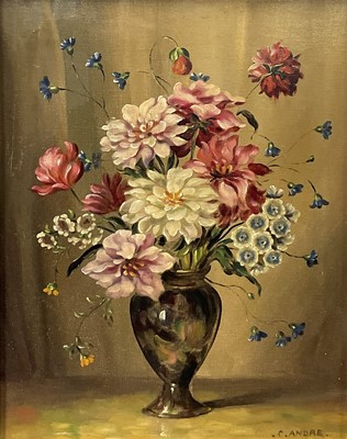 Lot 220 - Charles Andre circa 1960, oil on canvas, still life of summer flowers in a vase, signed. 50 x 38cm.