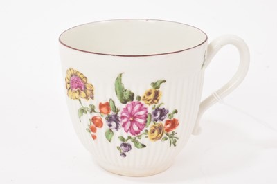 Lot 179 - Derby small ribbed coffee cup, painted with flowers, circa 1756-58