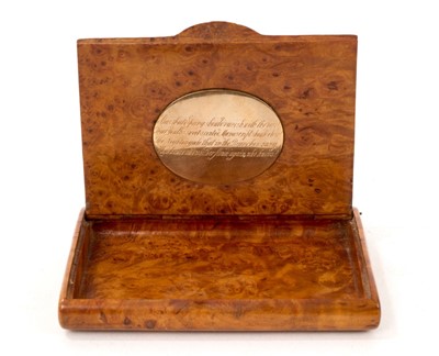 Lot 964 - Fine 19th century burr wood snuff box, with Indian miniature on ivory of Ruqaiya Sultan Begum