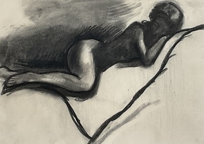Lot 14 - Paul Wuensche, two contemporary charcoal nude studies, 29cm x 41cm, initialled on mount, framed and glazed Provenance: one sold in Lacy Road Gallery for £295