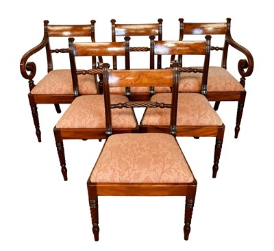 Lot 1422 - Set six Regency mahogany rope back dining chairs