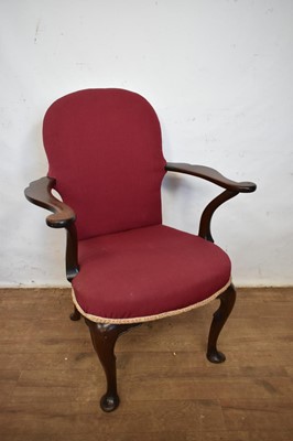 Lot 1419 - Upholstered mahogany desk chair in George II style, on cabriole legs