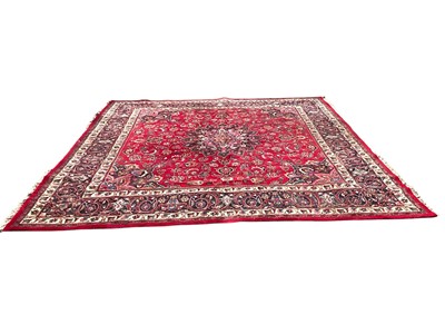 Lot 1582 - Large Iranian carpet of heavy pile with central foliate medallion