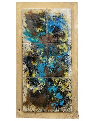 Lot 27 - Rita Moiret (1912-1994) enamel composition, abstract, comprised of 6 panels on board, signed, 107cm x 51cm, overall 122cm x 66cm