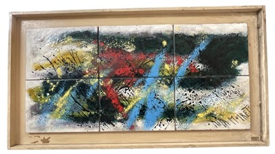 Lot 29 - Rita Moiret (1912-1994) enamel composition, abstract, comprised of 6 panels on board, signed, 107cm x 51cm, 122cm x 66cm overall
