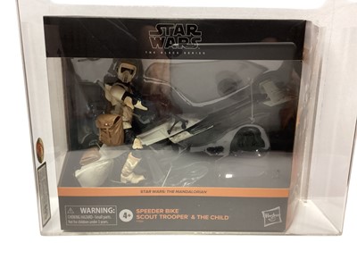 Lot 292 - Hasbro Star Wars The Mandalorian The Black Series Speeder Bike Scout Trooper & the Child, in display case, UKG Graded 90
