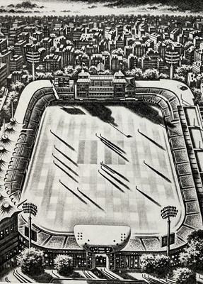 Lot 64 - John Duffin (b. 1965) etching - Lord’s Cricket Ground, signed titled and numbered 9/150, 60cm x 45cm, unframed