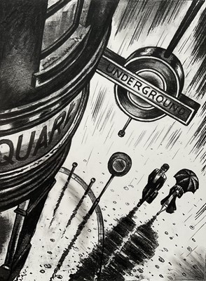 Lot 63 - John Duffin (b. 1965) etching - West End Rain, signed titled and numbered 4/10, 61cm x 45cm, unframed