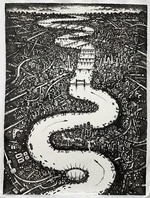 Lot 58 - John Duffin (b. 1965) etching - Thames, signed titled and numbered 3/150, 75cm x 56cm, unframed