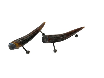 Lot 183 - Pair 1920s silver mounted antler knife rests on ball feet (Sheffield 1920) maker H.G., 10.5cm overall length