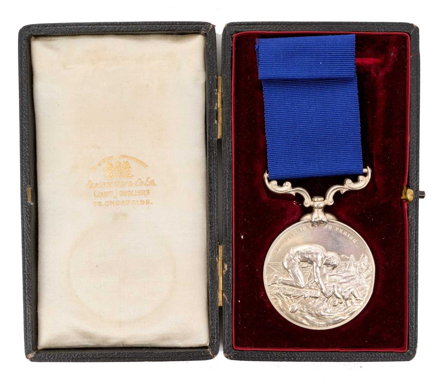 Lot 22 - Liverpool Shipwreck and Humane Society's Marine Medal, 38mm type, named to A.M. Slater. Third Officer. S. S. ''Junin'' for gallant service. 31st July 1910. in Elkington & Co Ltd box of issue.