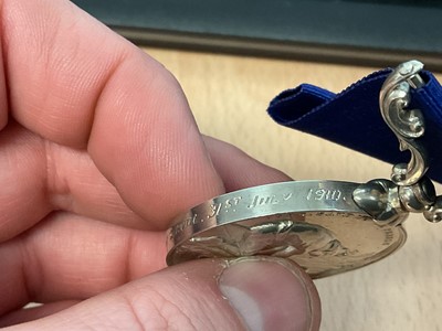 Lot 22 - Liverpool Shipwreck and Humane Society's Marine Medal, 38mm type, named to A.M. Slater. Third Officer. S. S. ''Junin'' for gallant service. 31st July 1910. in Elkington & Co Ltd box of issue.