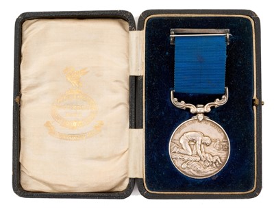 Lot 23 - Liverpool Shipwreck and Humane Society's Marine Medal, 38mm type, named to Martin J. Byrne. For Gallant Service 3/4/27. in box of issue.