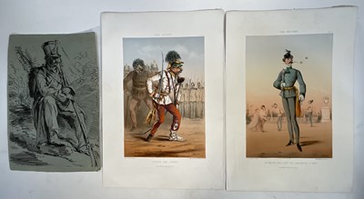 Lot 305 - Two 19th Century lithographs 'Types Militaires, by Draner, pub. Paris, satirical portraits of Austrian Army Officers, 1863 and 1865, both 29cm x 20cm, together with another military print, unfra...