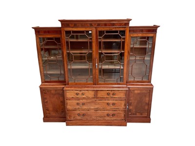 Lot 1545 - George III mahogany two-height breakfront bookcase with astragal glazed doors, drawers and cupboards