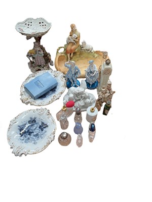 Lot 594 - Group of ornaments, silver top scent bottle and sundries