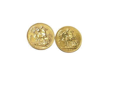 Lot 414 - G.B. - Gold Sovereign Victoria JH 1887M F and Victoria OH 1893 GF (2 coins)