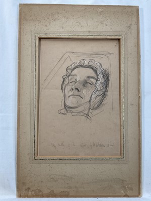 Lot 215 - Manner of William Holman Hunt - portrait of the artists mother in her coffin, with gallery catalogue