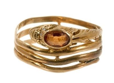 Lot 600 - 19th century French gold snake ring