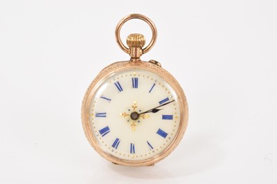 Lot 715 - 19th century Swiss gold cased fob watch