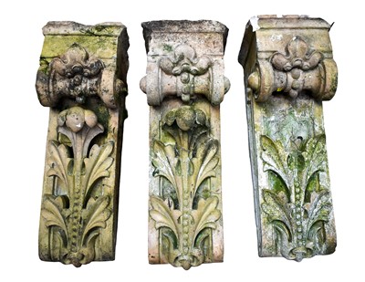 Lot 1367 - Three large 19th century stoneware corbels