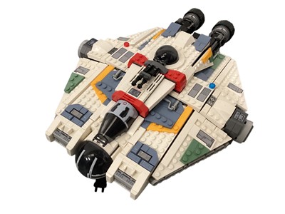 Lot 308 - Lego Star Wars space ships including Ghost & Phantom II No.75357, New Republic E-Wing & Shin Hati's Starfighter, Asoska Tano's T6 Jedi Shuttle & other Starfighter, all constructed (so...