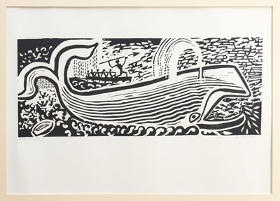 Lot 1273 - *Edward Bawden (1903-1989) signed limited edition linocut - Jonah's Whale, 87/100, 49cm x 69cm, framed