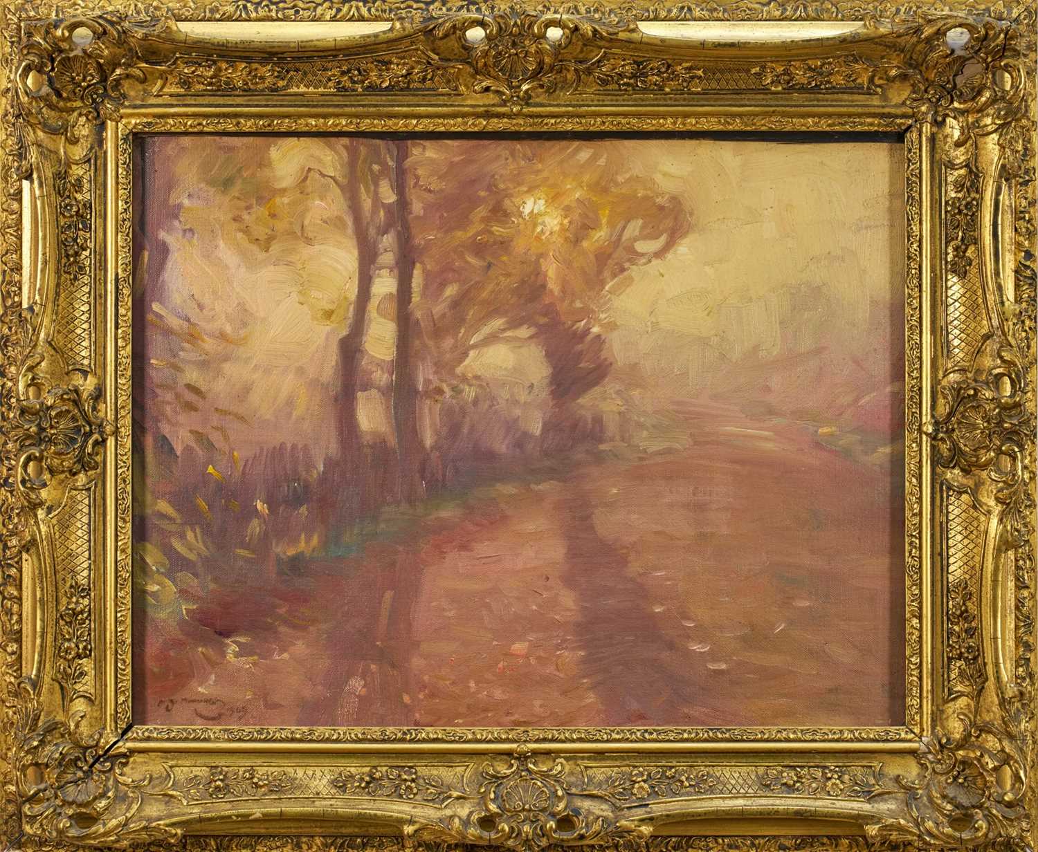 Lot 1079 - *Sir Alfred Munnings (1878-1959) oil on canvas - A Norfolk Lane, signed and dated 1909, in gilt frame Provenance: by descent to the current owner via the Buxton family of Norfolk