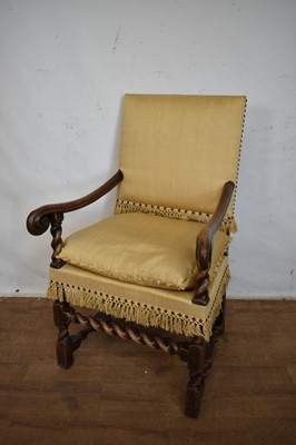 Lot 1435 - 17th century Carolean style walnut open armchair