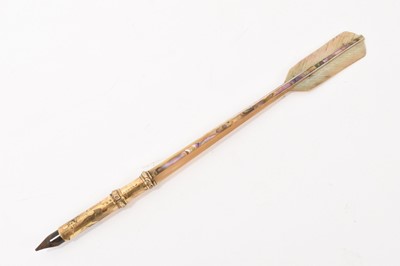 Lot 980 - Fine Victorian gilt metal and mother of pearl 'arrow' dipping pen by by G. Riddle, London