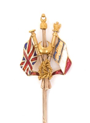 Lot 116 - Impressive and rare Victoria gold and enamel Crimean War Allies stickpin in gold and enamel