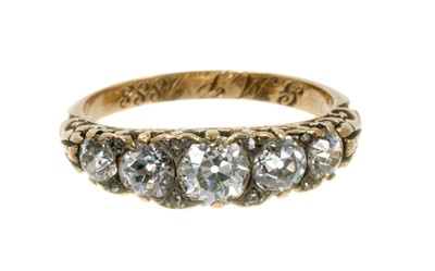 Lot 472 - Victorian diamond five stone ring, dated 1888