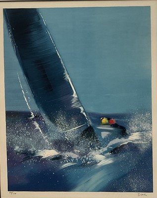 Lot 262 - Donald Hamilton Fraser (1929-2009) lithograph - Yacht race, 56.5cm x 45cm, signed and numbered 99/250, in glazed frame.