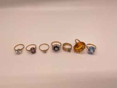 Lot 31 - Seven 9ct gold and gem-set dress rings