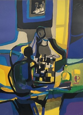Lot 203 - Marcel Mouly (1918-2008) lithograph - The Chess Game, signed and numbered 30/150, in glazed frame