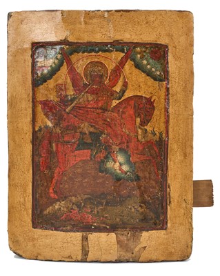 Lot 897 - Early, possibly 17th century, Russian icon depicting the Archangel Michael of the Apocalypse