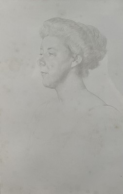 Lot 83 - William Strang (1859-1921) silverpoint portrait of a woman, image 24cm x 38cm, mounted in frame 49cm x 66cm overall.