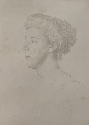 Lot 83 - William Strang (1859-1921) silverpoint portrait of a woman, image 24cm x 38cm, mounted in frame 49cm x 66cm overall.
