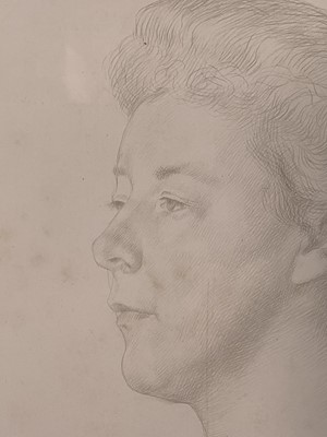 Lot 83 - William Strang (1859-1921) silverpoint portrait of a woman, image 24cm x 38cm, mounted in frame 49cm x 66cm overall.