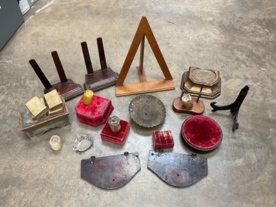 Lot 2615 - Group of 13 display stands to include gilt wood and mahogany examples of various designs (1 box).