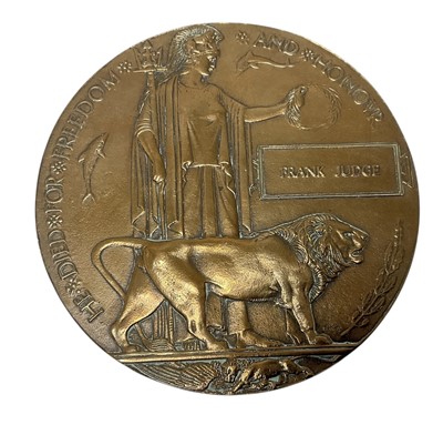 Lot 56 - First World War Memorial (Death) plaque named to Frank Judge