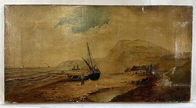 Lot 89 - Victorian Naive School oil on canvas - Yorkshire Coast, inscribed verso, 20cm x 38cm,initials H.C. ate 1881, unframed