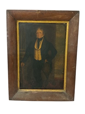 Lot 820 - Naive early-mid 19th-century oil painting of a gentleman amputee