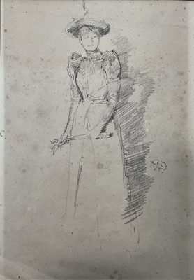 Lot 90 - After James McNeil Whistler (1834-1903) lithograph - Gants de Suede, signed in the stone with butterfly, together with etching after Rembrandt, self portrait. (2)