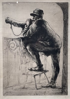Lot 94 - Julius Komjati (1894-1958) signed etching - The Princess's Guard', 57/75, 42cm x 30cm, in glazed gilt frame. Christie's label verso