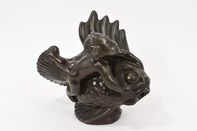 Lot 812 - Just Andersen - Danish bronzed sculpture of a boy with a fish, stamped and numbered