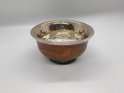 Lot 54 - White metal mounted wooden bowl